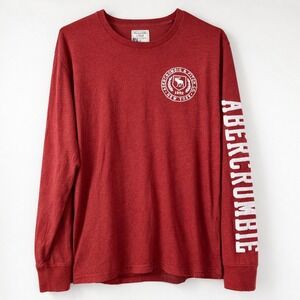 Abercrombie Y2K Long Sleeve Shirt Mens XL Red Graphic Sleeve Logo StreetwearTee